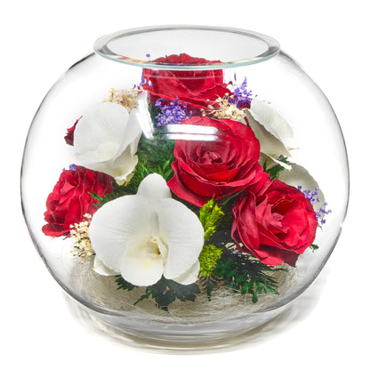 In Flores Veritas: Rose & Orchid Radiance Bowl - Lasts up to 5 Years - Elegant Gift for Any Occasion