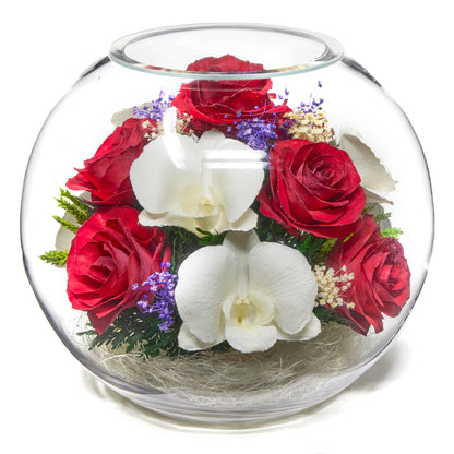 In Flores Veritas: Rose & Orchid Radiance Bowl - Lasts up to 5 Years - Elegant Gift for Any Occasion