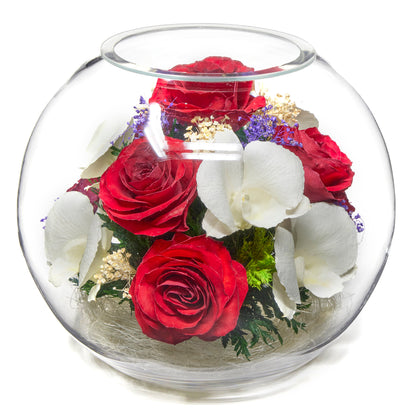 In Flores Veritas: Rose & Orchid Radiance Bowl - Lasts up to 5 Years - Elegant Gift for Any Occasion