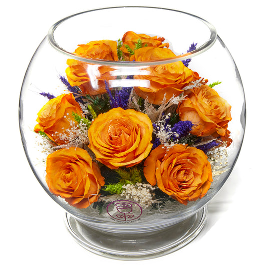 In Flores Veritas: Sunset Glow Pedestal Bowl - Lasts up to 5 Years - Elegant Gift for Any Occasion