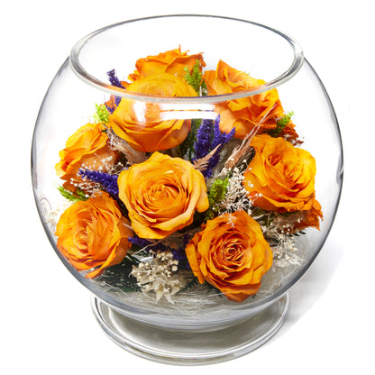 In Flores Veritas: Sunset Glow Pedestal Bowl - Lasts up to 5 Years - Elegant Gift for Any Occasion