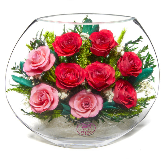 In Flores Veritas: Rose Harmony Ellipse Vase - Lasts up to 5 Years - Elegant Gift for Any Occasion
