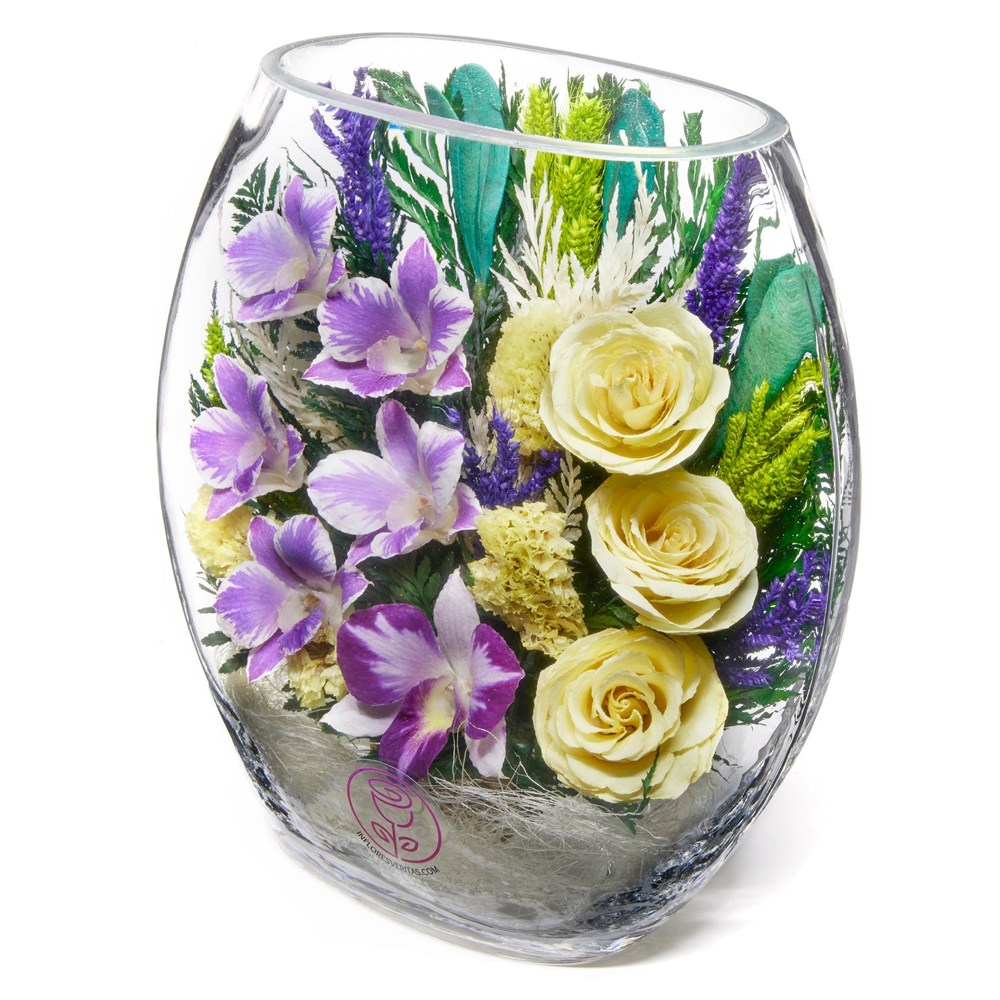 In Flores Veritas: Orchid Rose Symphony Rugby Vase - Lasts up to 5 Years - Elegant Gift for Any Occasion