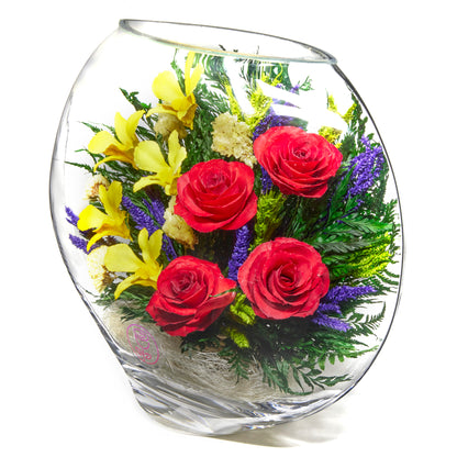 In Flores Veritas: Orchid Rose Harmony Ellipse Vase - Lasts up to 5 Years - Elegant Gift for Any Occasion
