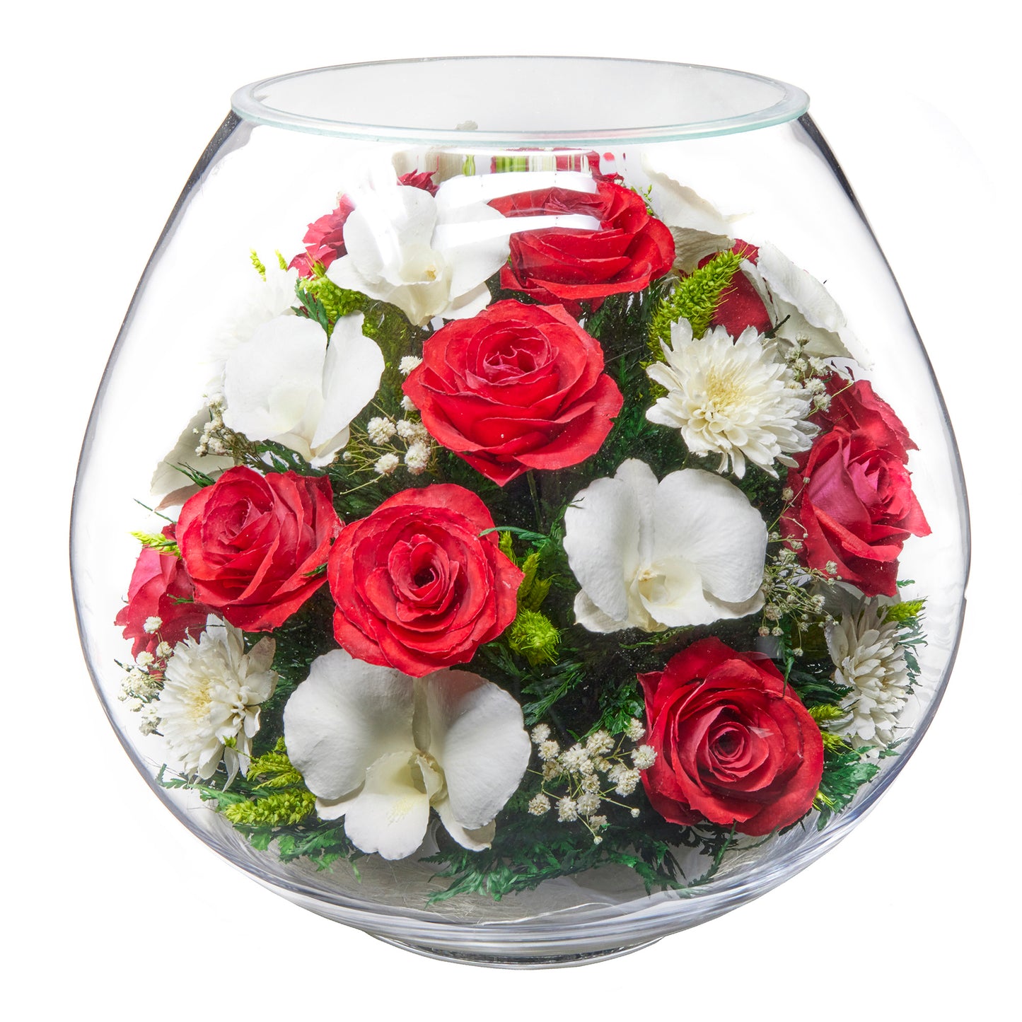 In Flores Veritas: Rose and Orchid Harmony Grand Bowl Vase - Lasts up to 5 Years - Luxurious Gift for Any Occasion