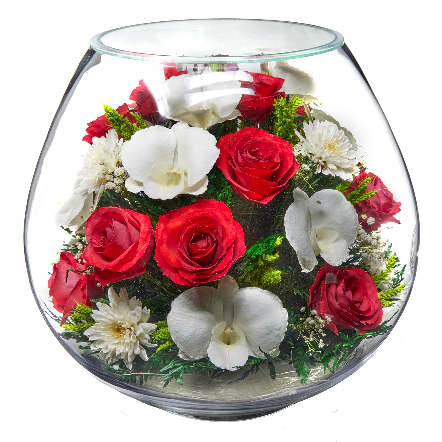 In Flores Veritas: Rose and Orchid Harmony Grand Bowl Vase - Lasts up to 5 Years - Luxurious Gift for Any Occasion