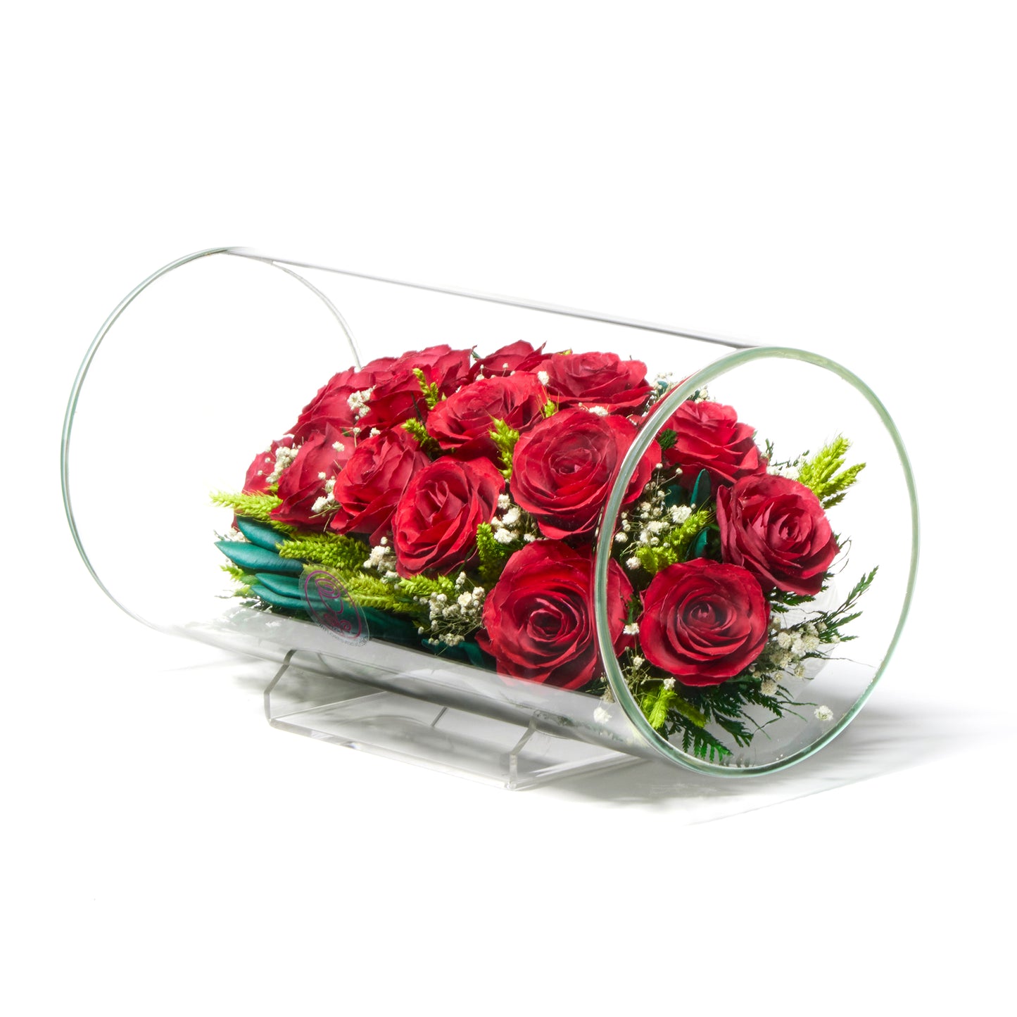 In Flores Veritas: Rose Radiance Horizontal Tube Vase - Lasts up to 5 Years - Elegant Gift for Any Occasion