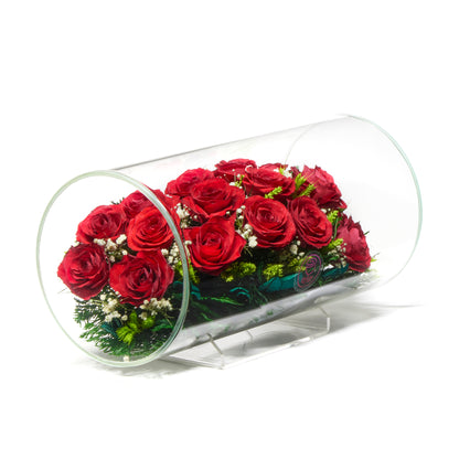 In Flores Veritas: Rose Radiance Horizontal Tube Vase - Lasts up to 5 Years - Elegant Gift for Any Occasion