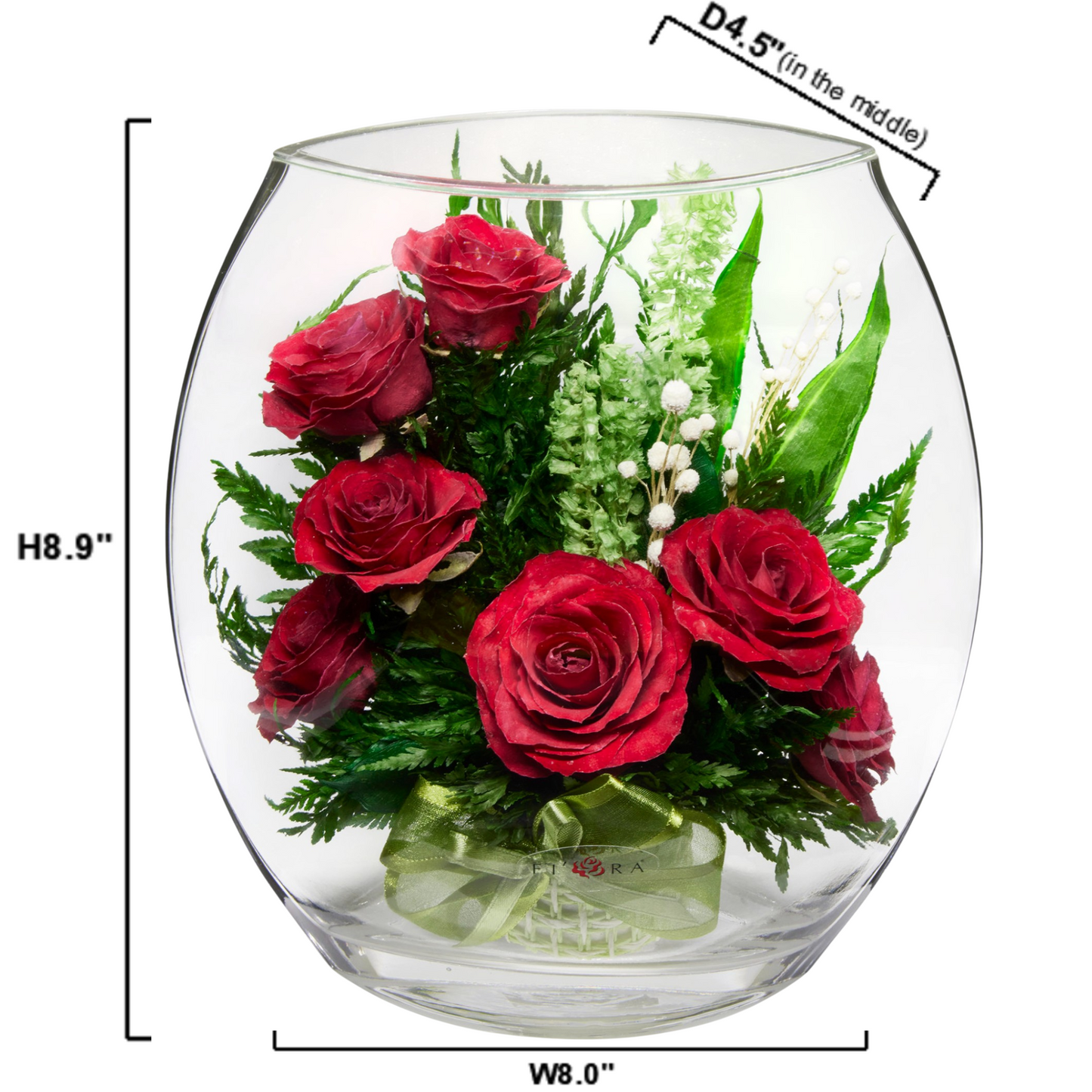 Luxurious Red Roses in Flat Rugby Glass Vase