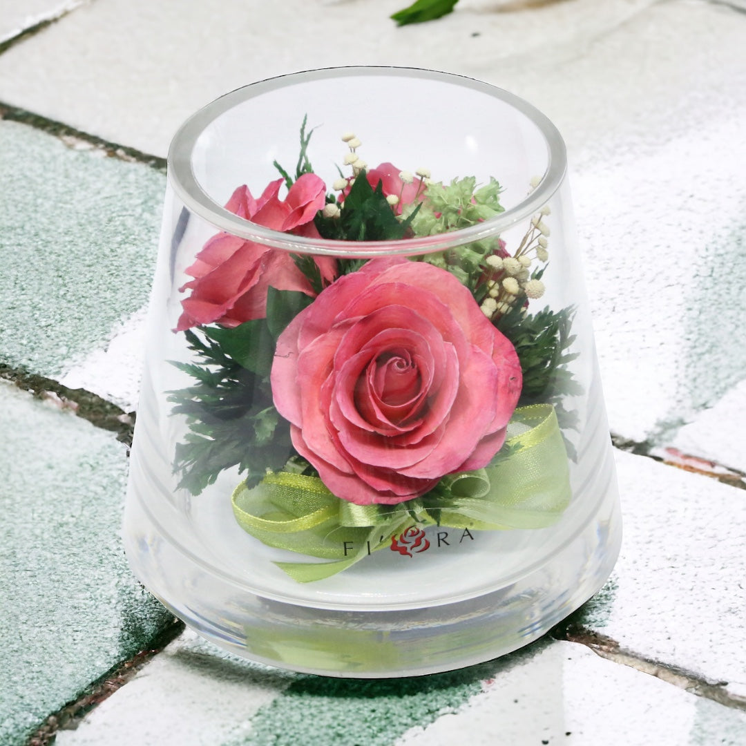 Bloom Beauty: Preserved Pink Roses in a Petite Glass Vase