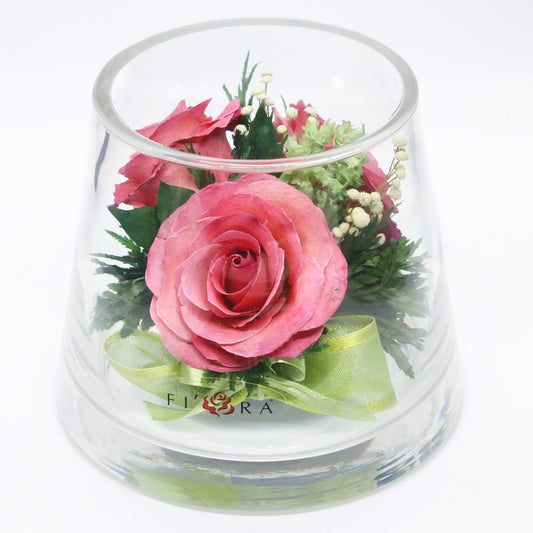 40207 Long-Lasting Pink Roses in a Small Taper-Up Cylinder Glass Vase - FIORA FLOWER