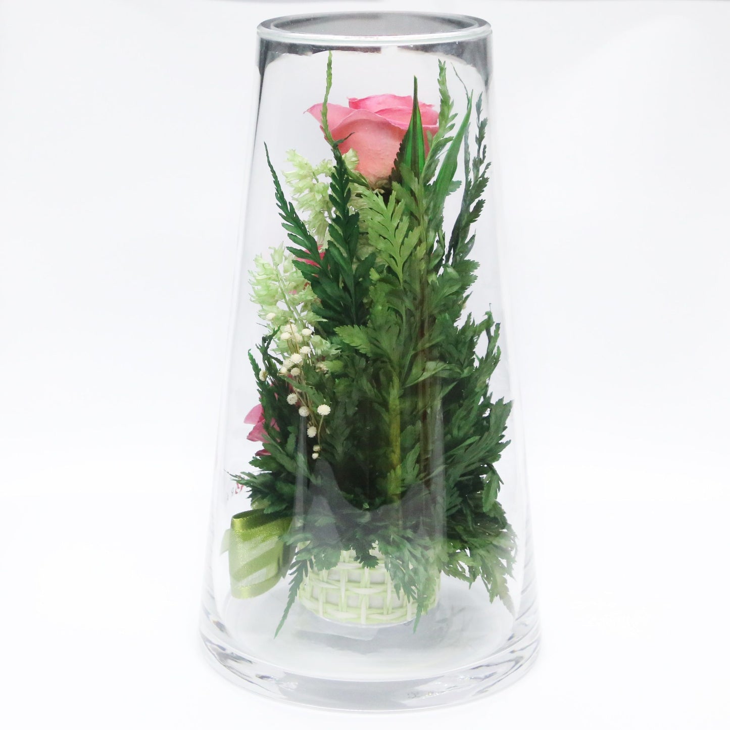 40221 Long-Lasting Pink Roses in a Sealed Glass Vase - FIORA FLOWER
