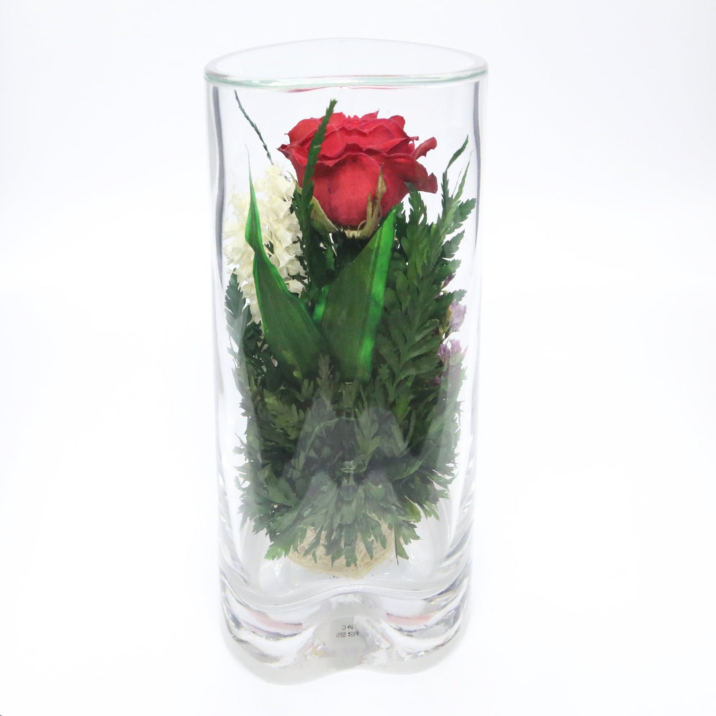 52576 Long-Lasting Red Rose with White Limoniums and Greenery in a Heart-Shaped Vase - FIORA FLOWER