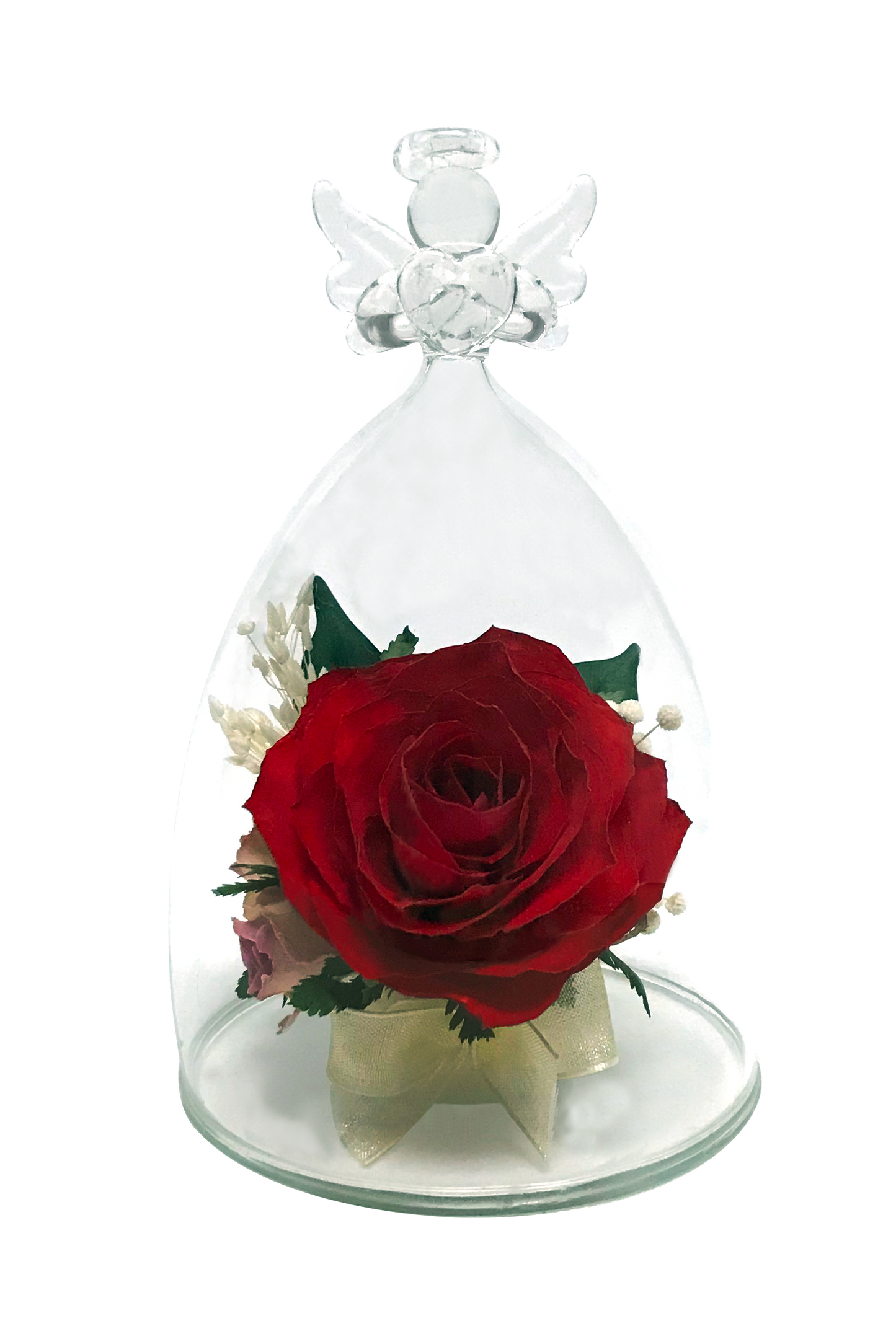67341 Long-Lasting Red Rose in a Angel Shaped Glass Vase