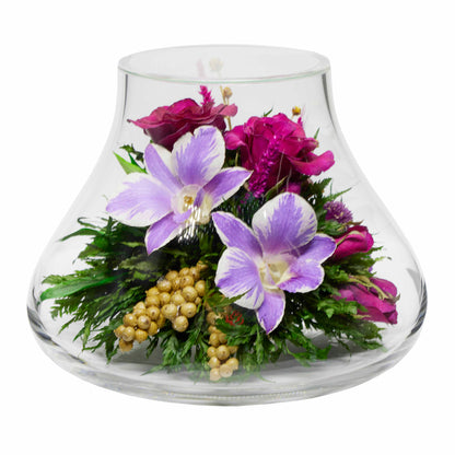 71829 Long-Lasting Roses and Orchids in a Glass Vase