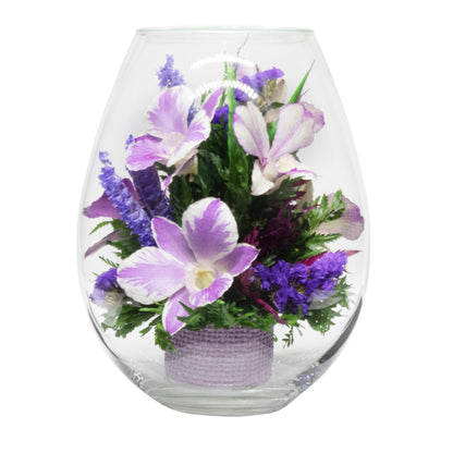 71850 Long-Lasting Purple Orchids in a Droplet Glass Vase