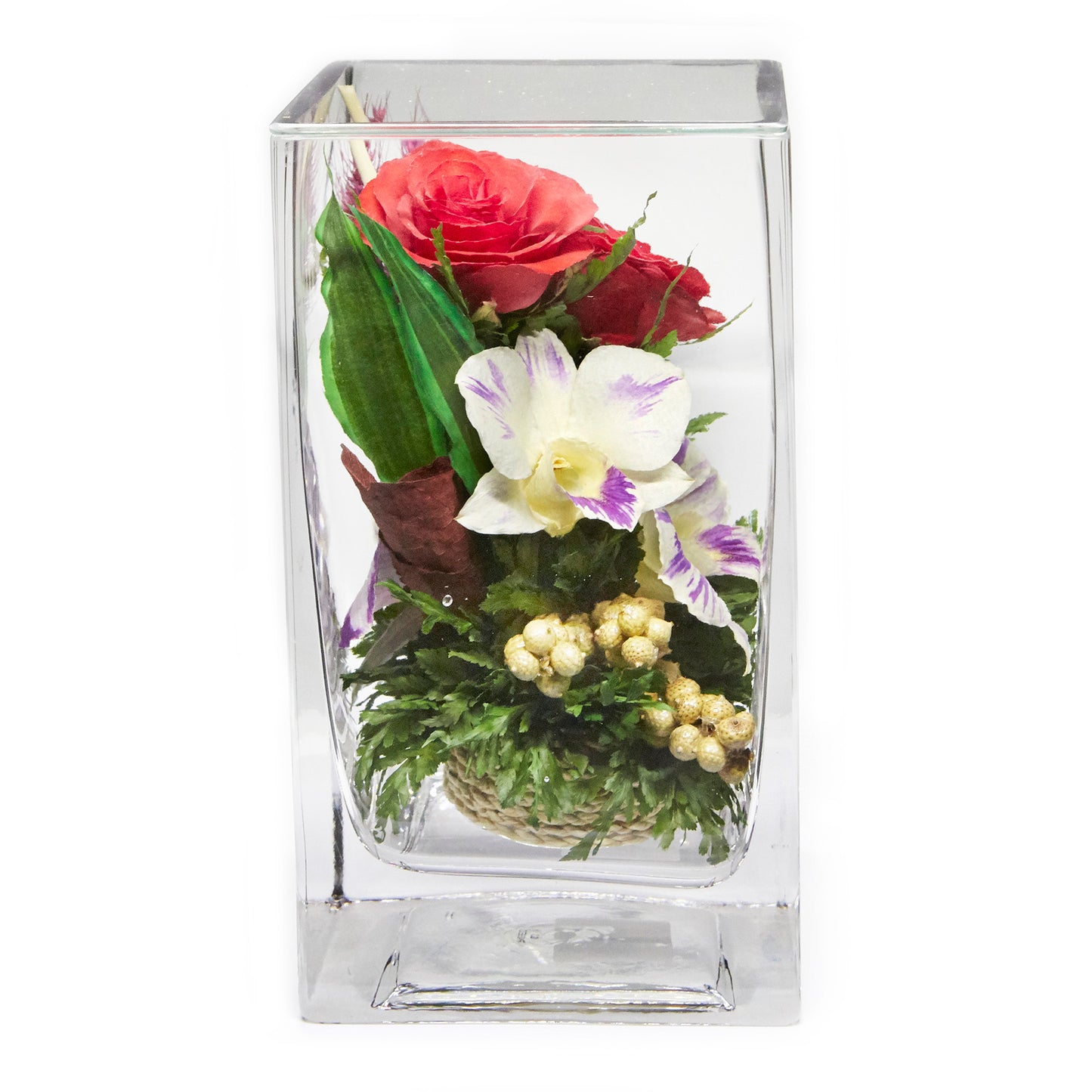 60700 Long-Lasting Roses and Orchids in a Tube Vase