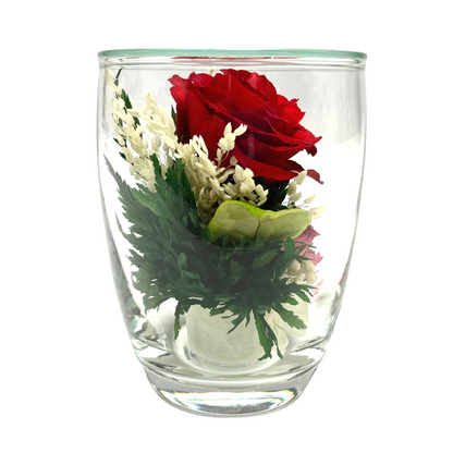 67440 Long-Lasting Red Rose in a Small Black & White Glass Vase
