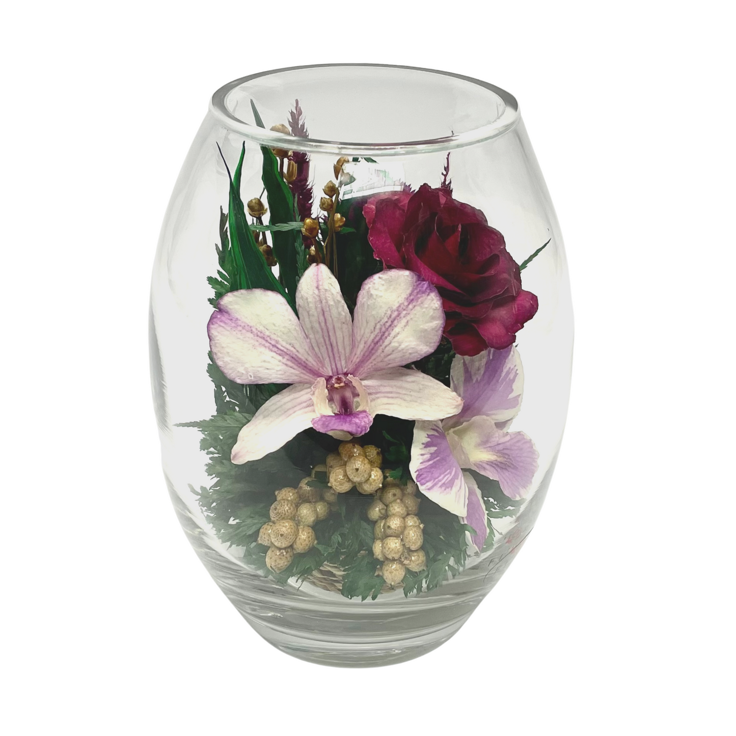 71836 Long-Lasting Roses and Orchids, in a Glass Vase