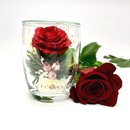 67440 Long-Lasting Red Rose in a Small Black & White Glass Vase